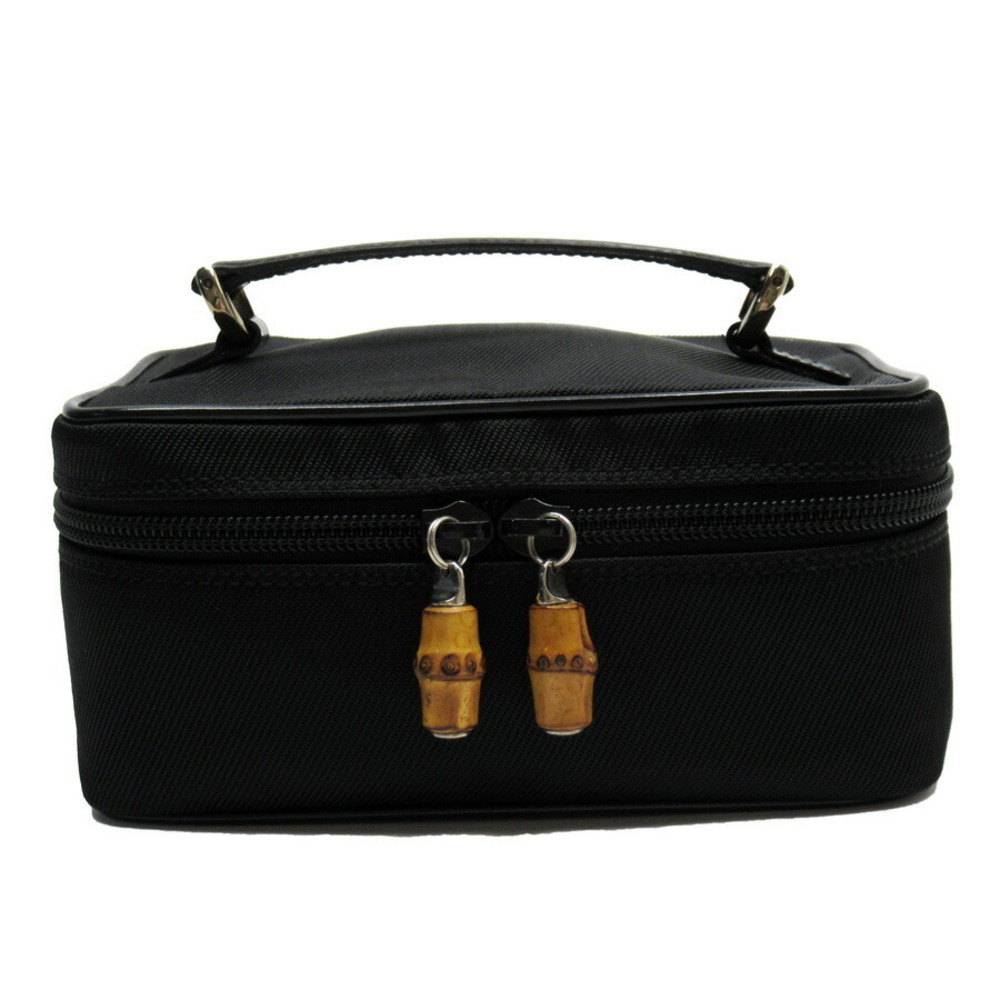Gucci Vanity Bag Pouch Multi Case Bamboo Black Leather